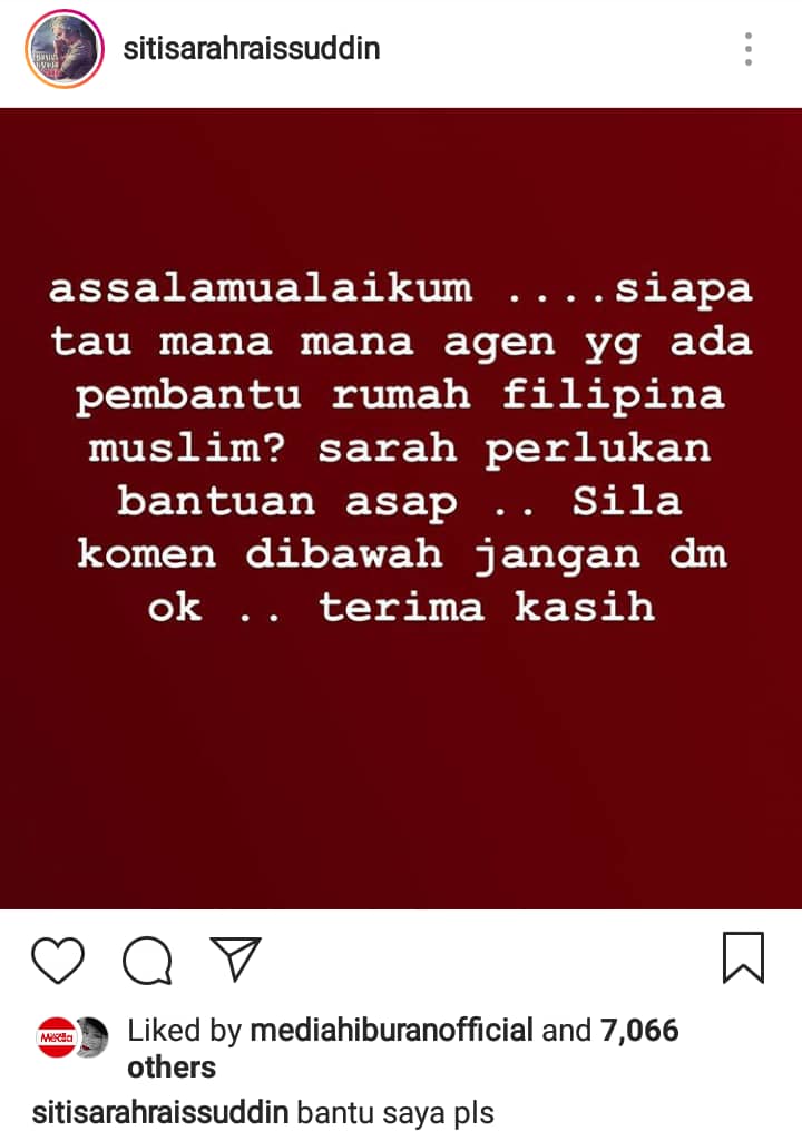 &#8220;Saya Menganggap Pembantu Rumah Pekerjaan Yang Mulia..&#8221; Siti Sarah Kesal Dipermainkan Followers